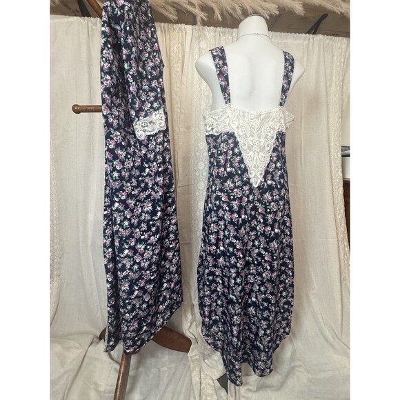 California Dynasty Other - Vintage California Dynasty Floral Peignoir Robe Nightgown Cottagecore 2pc Lace S